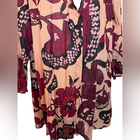 Masai Made in India Cotton Floral V Neck Tunic Top - Picture 5 of 8